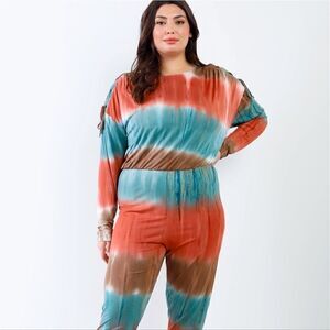 ‎Plus tie-dye lace up cut-out Jumpsuit
